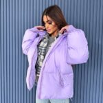 Пуховик жіночий довгий бузкового кольору 00321