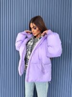 Пуховик жіночий довгий бузкового кольору 00321