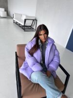 Пуховик жіночий довгий бузкового кольору 00321