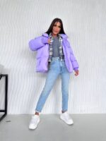 Пуховик жіночий довгий бузкового кольору 00321