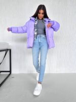 Пуховик жіночий довгий бузкового кольору 00321