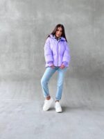 Пуховик жіночий довгий бузкового кольору 00321