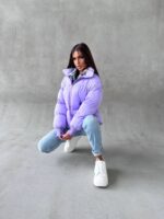 Пуховик жіночий довгий бузкового кольору 00321