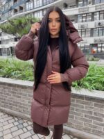 Пуховик жіночий коричневий довгий 100см 00412