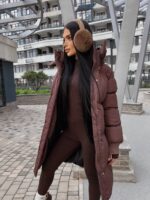 Пуховик жіночий коричневий довгий 100см 00412