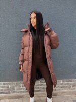 Пуховик жіночий коричневий довгий 100см 00412