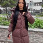 Пуховик жіночий коричневий довгий 100см 00412