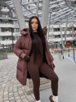 Пуховик жіночий коричневий довгий 100см 00412