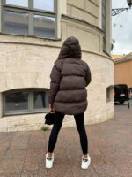 Пуховик жіночий коричневий короткий з капюшоном 00307