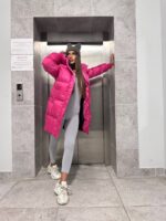 Пуховик жіночий малиновий довгий 100см 00411