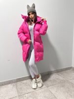 Пуховик жіночий малиновий довгий 100см 00411