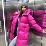 Пуховик жіночий малиновий довгий 100см 00411