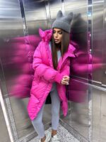 Пуховик жіночий малиновий довгий 100см 00411