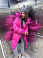 Пуховик жіночий малиновий довгий 100см 00411