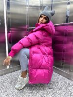 Пуховик жіночий малиновий довгий 100см 00411