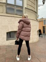 Пуховик жіночий мокко короткий з капюшоном 00309
