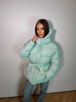Пуховик жіночий оверсайз м’ятного кольору 00328
