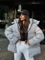 Пуховик жіночий оверсайз сірого кольору 00368