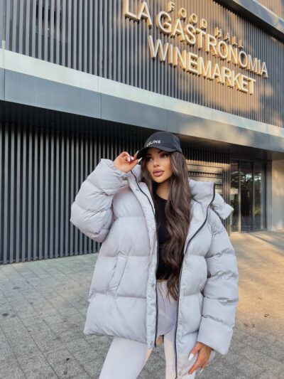 Пуховик жіночий оверсайз сірого кольору 00368
