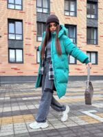 Пуховик жіночий зелений довгий 100см 00407