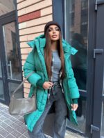 Пуховик жіночий зелений довгий 100см 00407