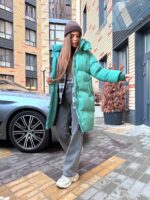 Пуховик жіночий зелений довгий 100см 00407