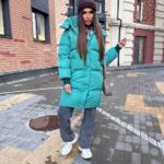 Пуховик жіночий зелений довгий 100см 00407