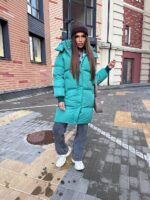 Пуховик жіночий зелений довгий 100см 00407