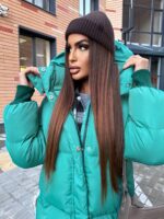 Пуховик жіночий зелений довгий 100см 00407