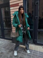 Пуховик жіночий зелений довгий 100см 00407