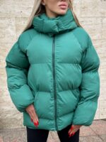 Пуховик жіночий зелений короткий з капюшоном 00308