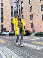 Пуховик жіночий жовтий довгий 100см 00408