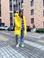 Пуховик жіночий жовтий довгий 100см 00408