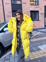 Пуховик жіночий жовтий довгий 100см 00408