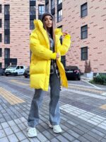 Пуховик жіночий жовтий довгий 100см 00408
