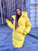 Пуховик жіночий жовтий довгий 100см 00408