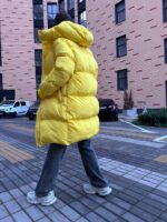 Пуховик жіночий жовтий довгий 100см 00408