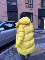 Пуховик жіночий жовтий довгий 100см 00408