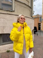 Пуховик жіночий жовтий короткий з капюшоном 00311