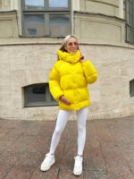Пуховик жіночий жовтий короткий з капюшоном 00311