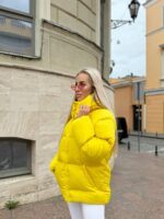 Пуховик жіночий жовтий короткий з капюшоном 00311
