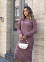 Сукня базова жіноча в’язана колір пудра 00349