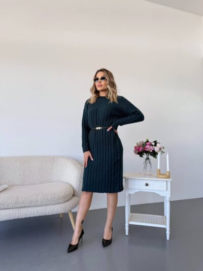 Сукня базова жіноча в’язана смарагдова 00351