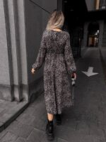 Сукня міді з довгим рукавом принт леопард 00384