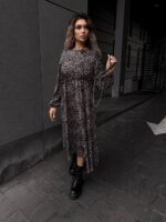 Сукня міді з довгим рукавом принт леопард 00384