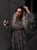 Сукня міді з довгим рукавом принт леопард 00384