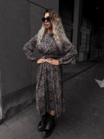 Сукня міді з довгим рукавом принт леопард 00384