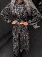 Сукня міді з довгим рукавом принт леопард 00384