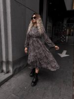 Сукня міді з довгим рукавом принт леопард 00384