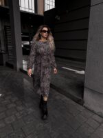 Сукня міді з довгим рукавом принт леопард 00384